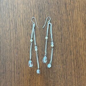 Elegant Silver Dangle Earrings with Small Pearls